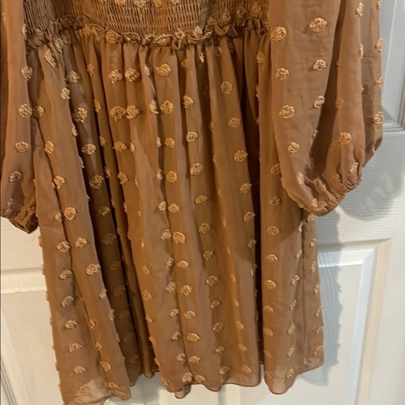 Elegant Long Sleeve Smocked Dress in Brown - Picture 10 of 11